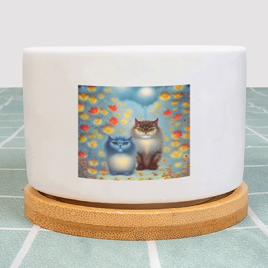 Two Paws Think Alike - Cat Couple in Autumn Plant Pots