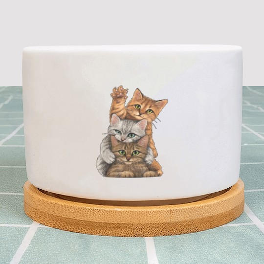 cute little Cats playing Wall lovers kitty kittens Plant Pots