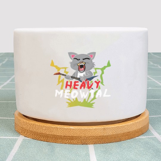 Cute Cat Heavy Meow Metal Music Lover Guitar Plant Pots