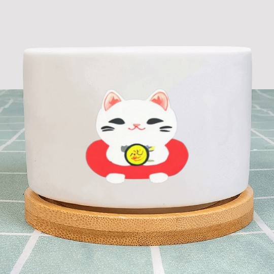 Kawaii Maneki Neko Cat Illustration Plant Pots