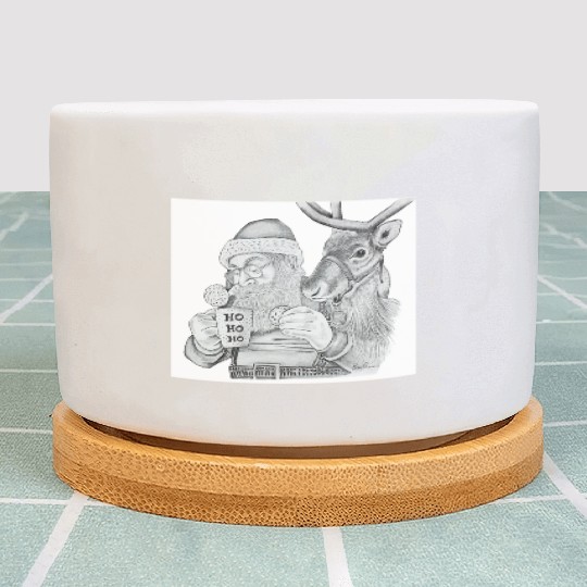 Festive Santa and Reindeer Illustration Plant Pots