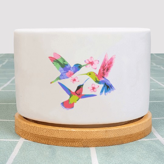 Rainbow Hummingbird Watercolor Colorful Bird Lover Plant Pots