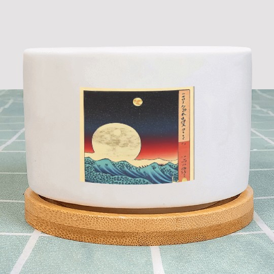 Ukiyo-e Moon over Mountain Range, Japanese Print Plant Pots
