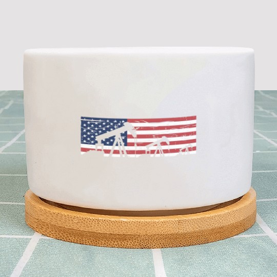 US American Flag Oilfield Oil Field Rig Refinery W Plant Pots