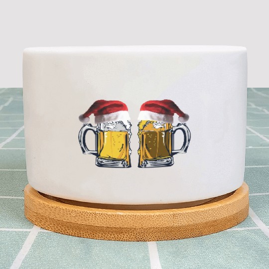 Festive Beer Mugs with Santa Hats Plant Pots