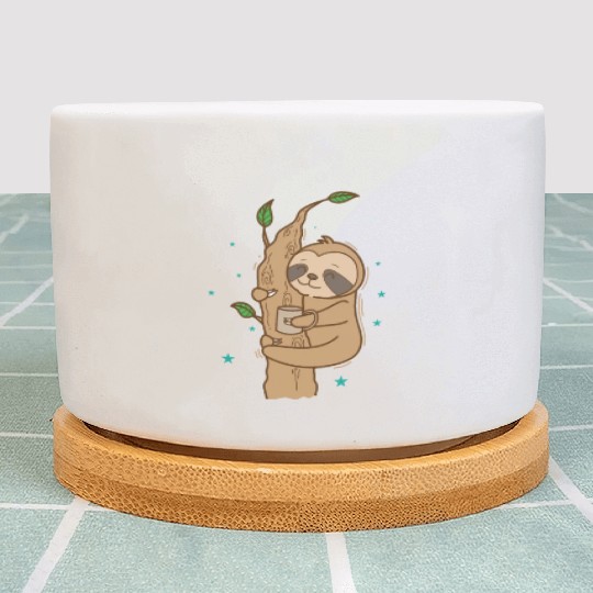 Sloth with Cup of Tea or Coffee lazy Plant Pots