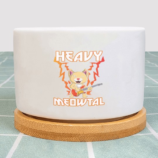 Heavy Meow Metal Music Lover Guitar Kawaii Cat Plant Pots