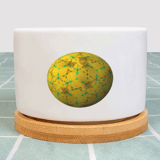 Golden-Yellow 3D Sphere with Green Highlights Plant Pots