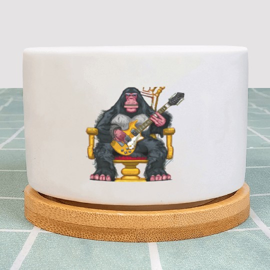 Ape sitting on a throne hold an electric guitar Plant Pots