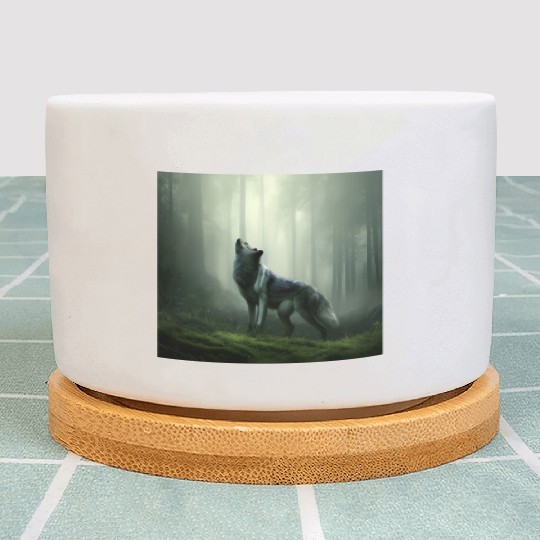 Howling wolf at midnight Plant Pots