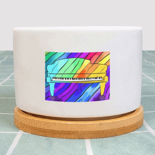 piano in front of a colorful rainbow Plant Pots