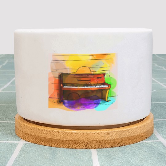 A beautiful piano in front of a colorful wall Plant Pots