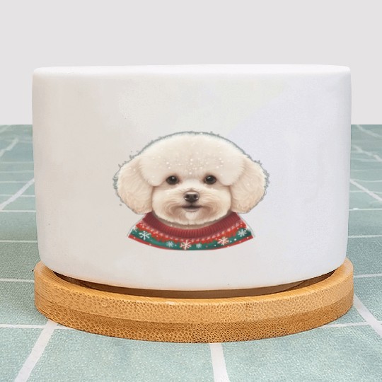Festive Bichon Frise in a Christmas Sweater Plant Pots