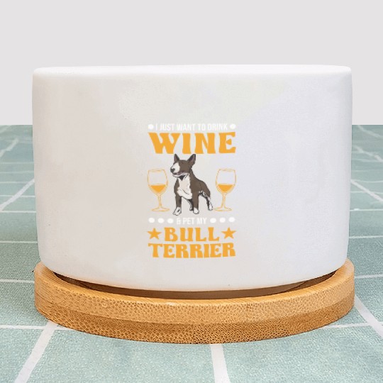 Bull Terrier And Wine Miniature Plant Pots