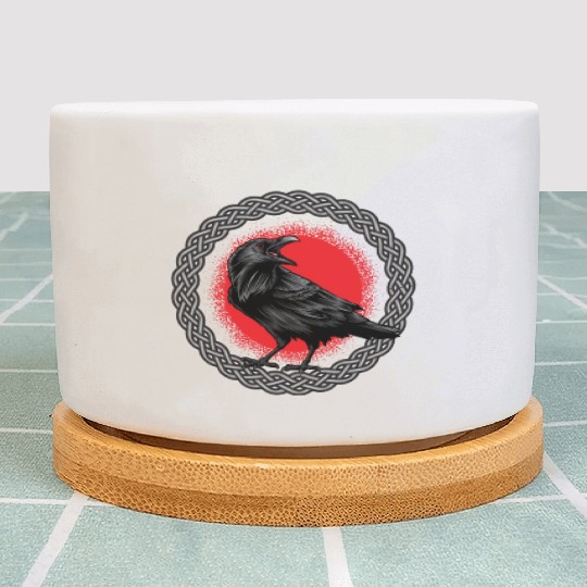 Beautiful Black Crow Raven Bird Watch. Birds Plant Pots