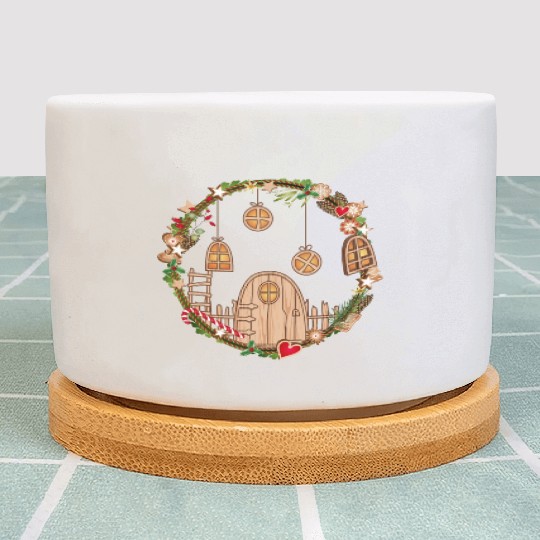 Elf door in Christmas wreath for Christmas Plant Pots