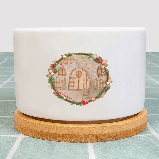 Elf door in Christmas wreath for Christmas Plant Pots