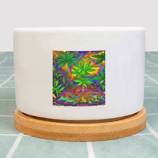 Psychedelic Colorful Cannabis Plant Pots