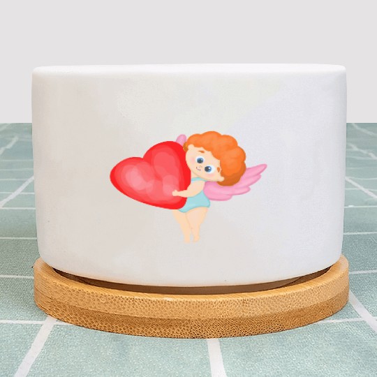Lovely cupids. Cupid with a red heart Plant Pots