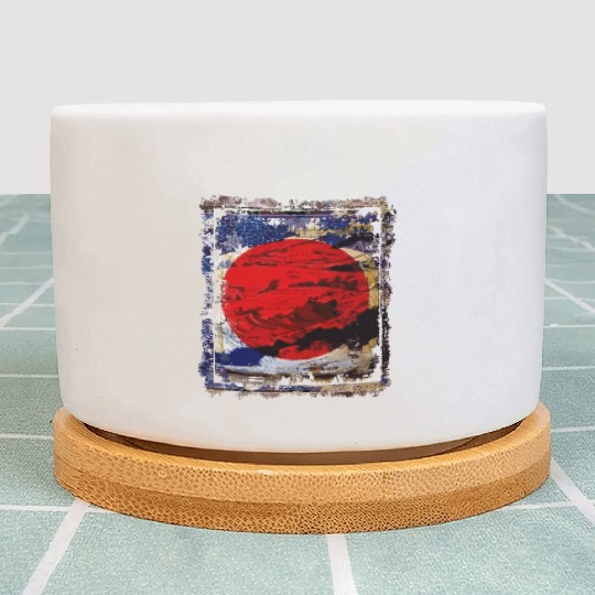 Japan Flag Red Circle Blue Mountain Collage Art 74 Plant Pots
