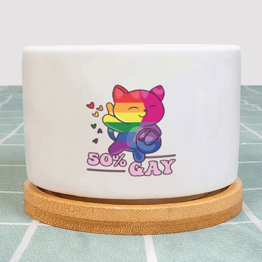 50% Gay Bi Bisexual Pride Kawaii Cat Kawaii Plant Pots