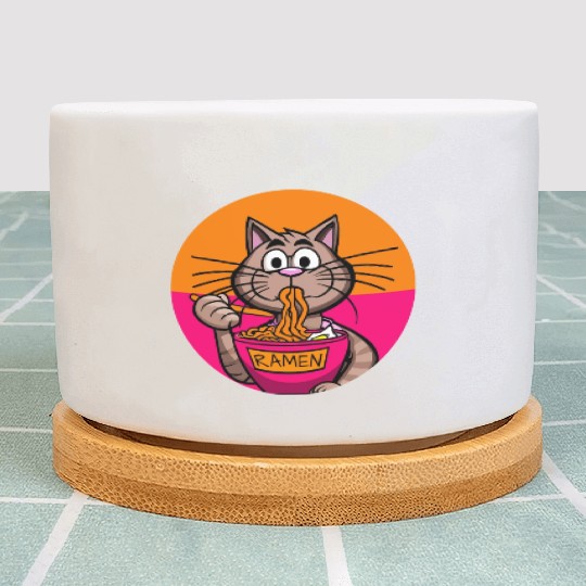 Colorful Ramen Cat Orange and Pink Plant Pots