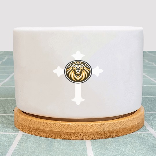 Lion Of Judah on the Cross Christian Logo Plant Pots