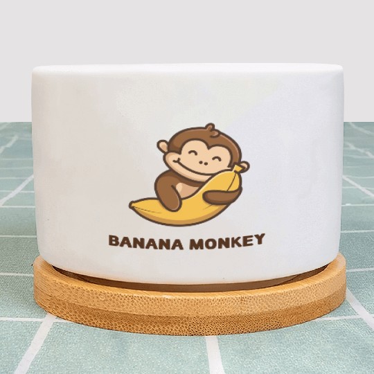 Brown illustrated Monkey and Banana Plant Pots