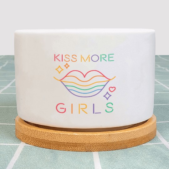 Kiss More Girls LGBT Cute Lesbian Lips Pride Month Plant Pots