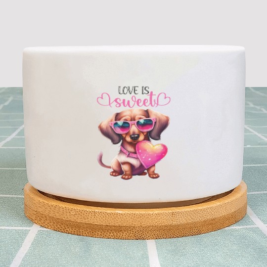 Love Is Sweet Dachshund Design Plant Pots