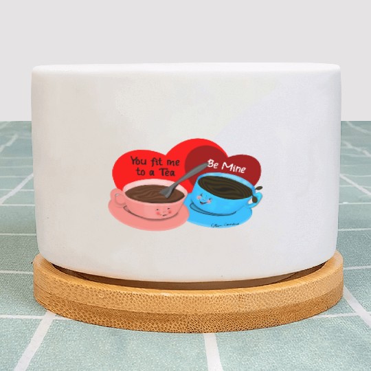 You Fit Me To A Tea Retro-Feel Cartoon Valentine Plant Pots
