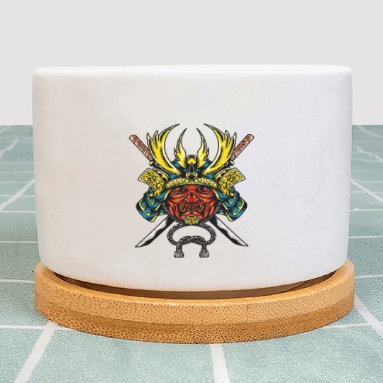 Japanese samurai warrior devil yellow mask Plant Pots