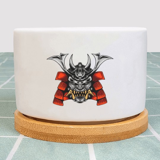 Japanese samurai warrior devil grey and red mask Plant Pots