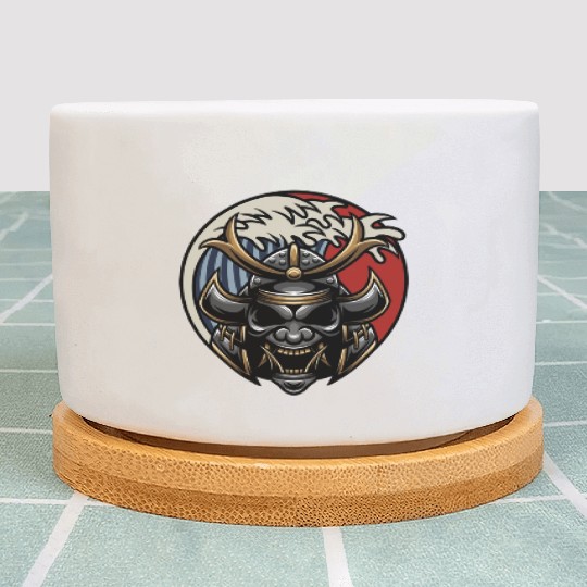 Samurai japan graphic grey mask Plant Pots