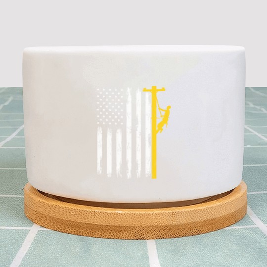 Lineman US Flag Lineworker Patriotic Plant Pots