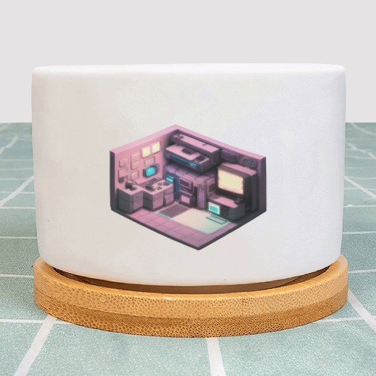 Synthwave Isometric Voxel Bedroom - Future Room Plant Pots