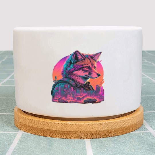 Retro Futuristic Synthwave Fox Plant Pots