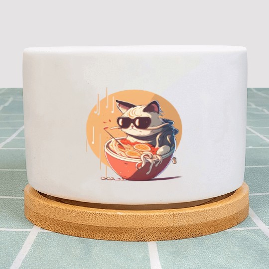 cat eating Chinese food,cute design for Meow lover Plant Pots