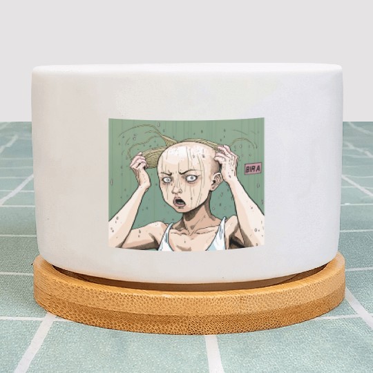 A Woman Holding Her Hair in Front of Her Face Plant Pots