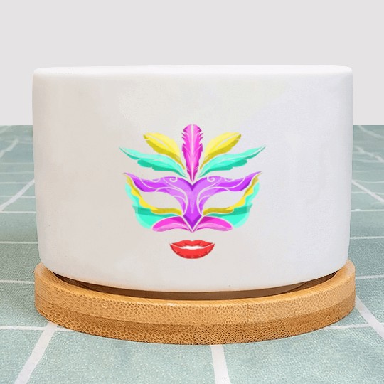 Purple, Green And Golden Mask With Red Lips For Plant Pots