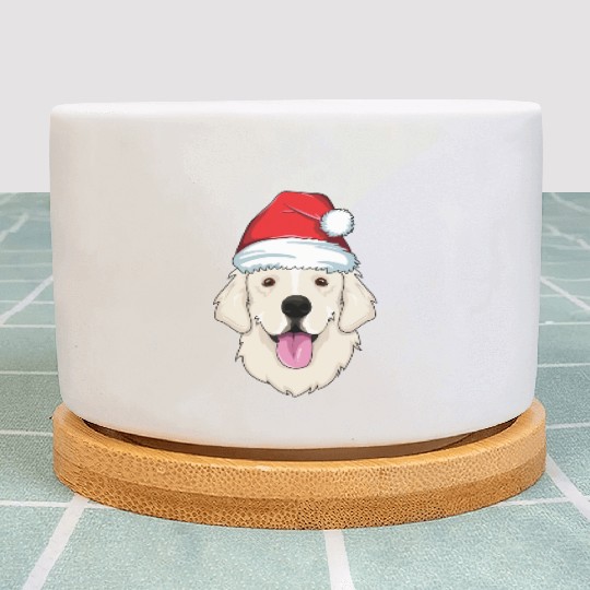Blond Golden Retriever Santa Hat Cute Christmas Plant Pots