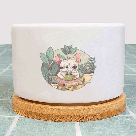 Cute Frenchie, Coffee & Books: A Perfect Pairing Plant Pots