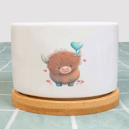 Cute Highland Cow Valentine's Day Farm Cow Lover V Plant Pots
