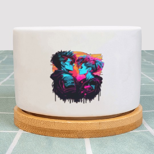 Get the Hottest Cyberpunk Synthwave Art - In Love Plant Pots