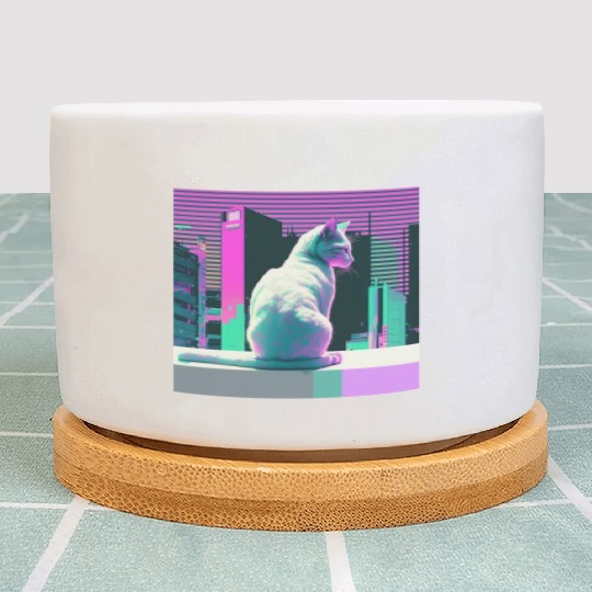 Vaperwave Aesthetic Glitch Cat Retrowave Synthwave Plant Pots