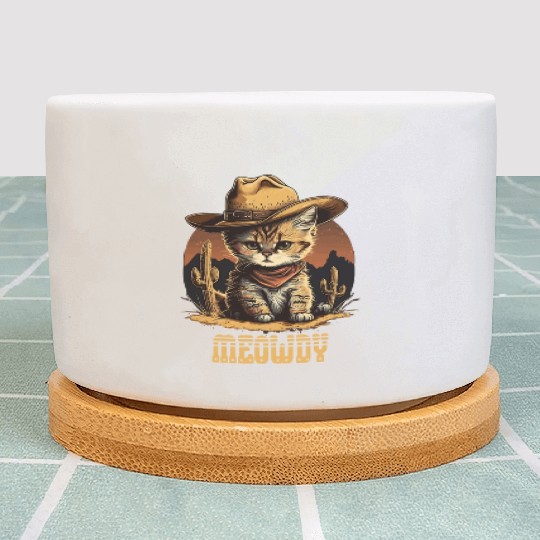 Meowdy - Funny Mashup Between Meow and Howdy - Cat Plant Pots