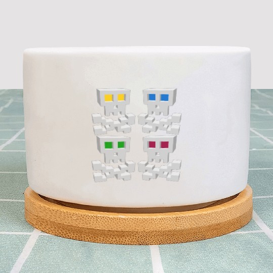 8-bit Pixel Pop Art Style Pirate Flag Skulls Plant Pots