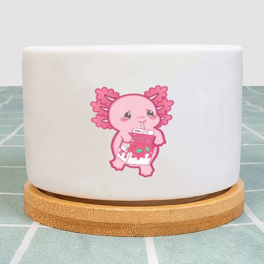 Kawaii Axolotl Strawberry Milk Teen Girl Kids Japa Plant Pots