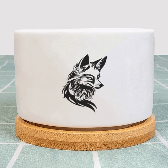 Elegant Fox Portrait In T Tattoo Ink Plant Pots