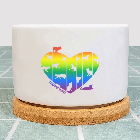 Rainbow Heart and Funny Cats. Cats are in my Heart Plant Pots